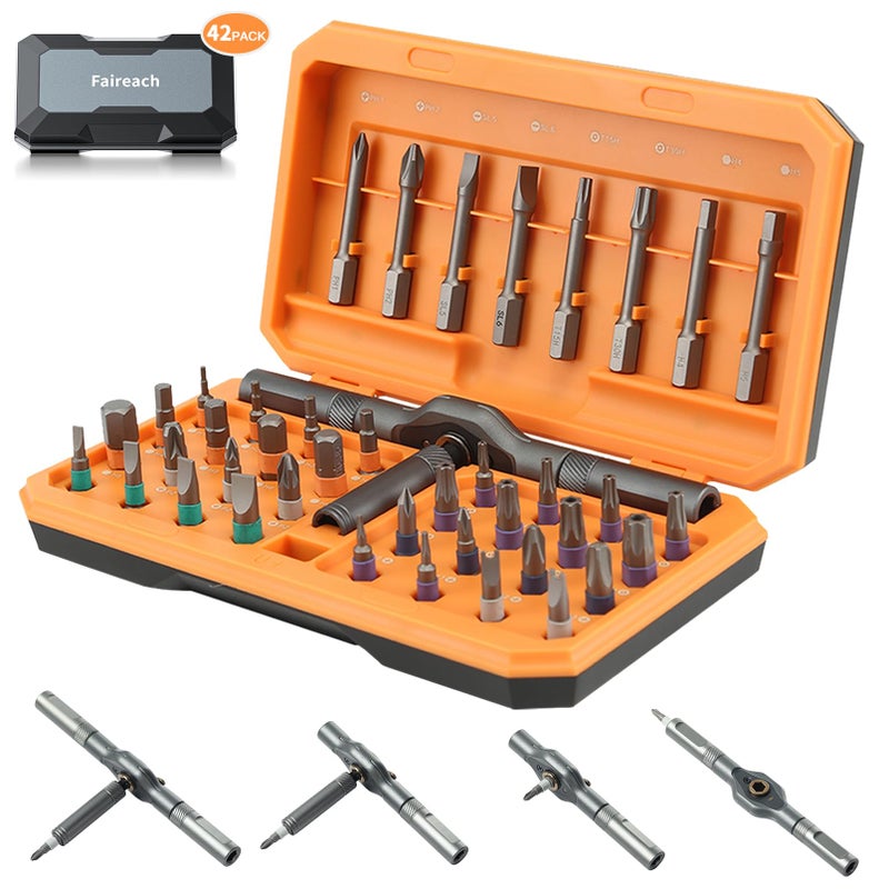 Faireach 42 in 1 Magnetic Screwdriver Set  DIY Ratchet Screwdriver Set  Multi Bit Magnetic Drive Set with Detachable Ratchet Handle  Portable Compact Repair Tool Kit for Furniture Computer Bicycle - Image 1